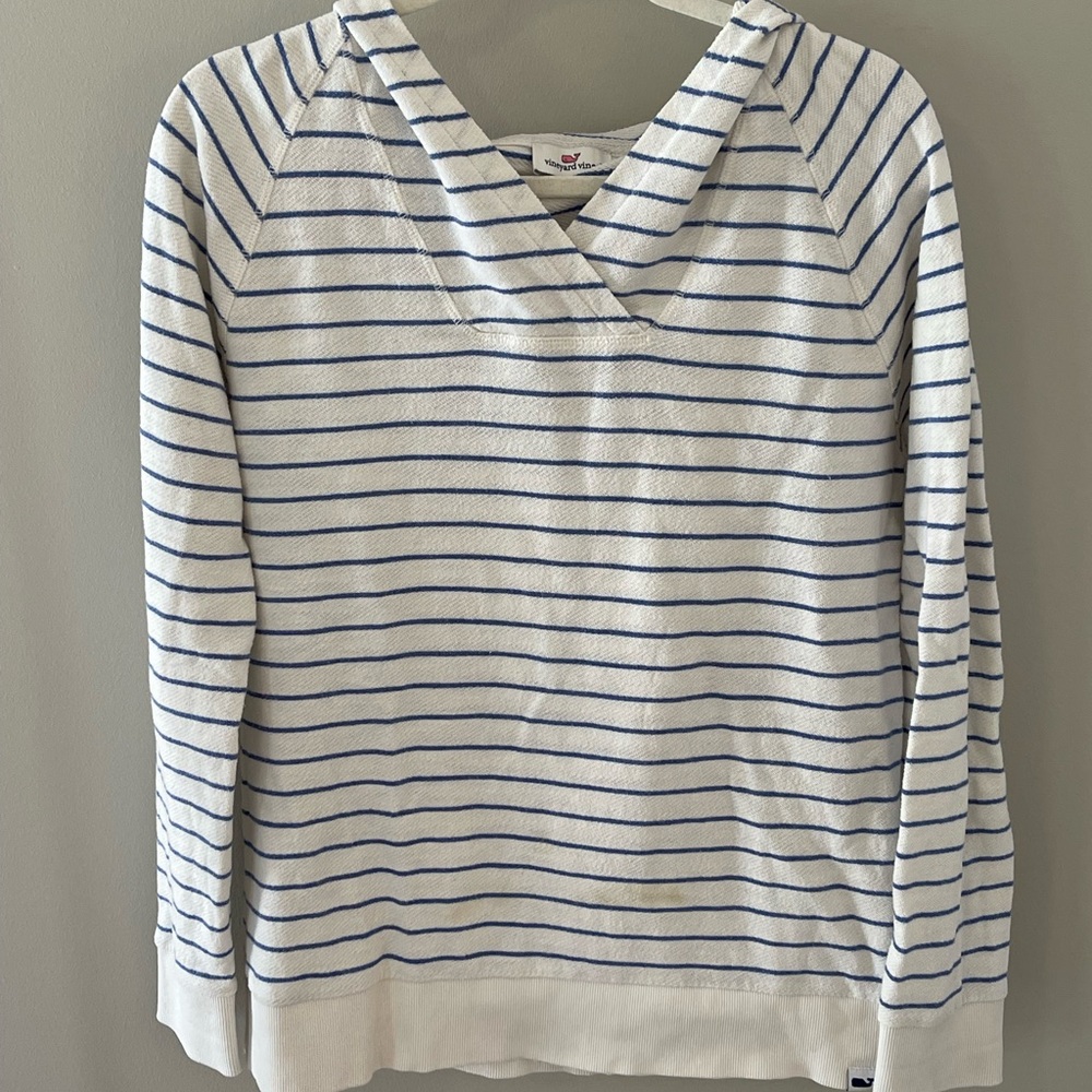 WOMEN’S VINEYARD VINES BLUE & WHITE STRIPED BEACH HOODIE SIZE SMALL